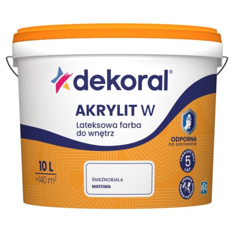 Farba lateksowa do ścian i sufitów DEKORAL AKRYLIT W, biała, mat, 10 l